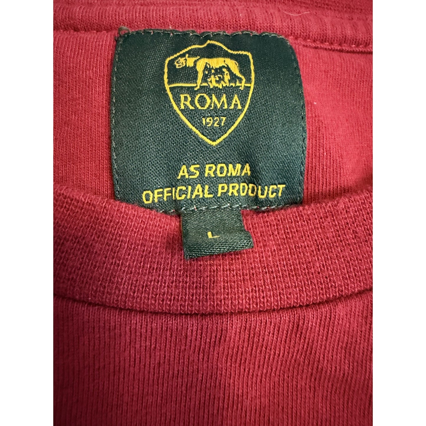 AS Roma Official Product Mens L T-Shirt Retro Rainbow Stripe Lupetto Wolf Logo