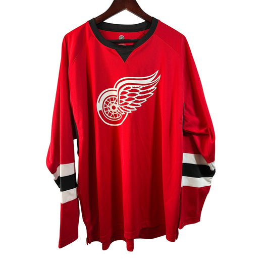 NHL Detroit Red Wings Long Sleeve Jersey Shirt Size XL Red White Black Hockey Fan