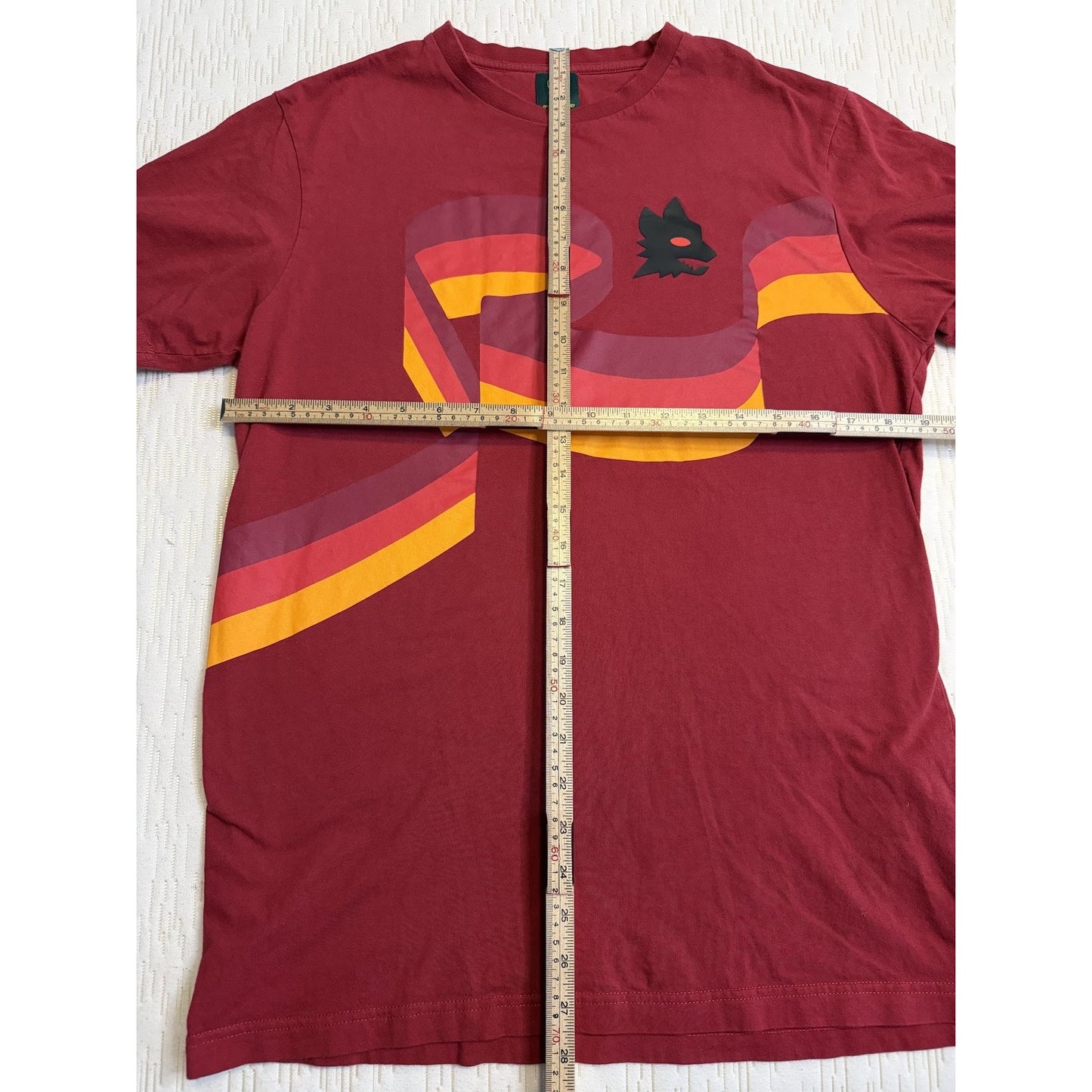 AS Roma Official Product Mens L T-Shirt Retro Rainbow Stripe Lupetto Wolf Logo
