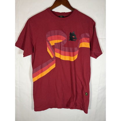 AS Roma Official Product Mens L T-Shirt Retro Rainbow Stripe Lupetto Wolf Logo
