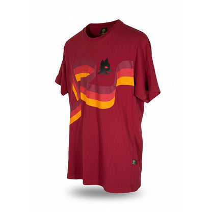 AS Roma Official Product Mens L T-Shirt Retro Rainbow Stripe Lupetto Wolf Logo